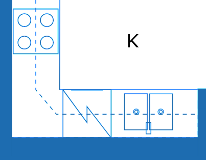 Asunnon pohjakuvan yksityiskohta, sininen.